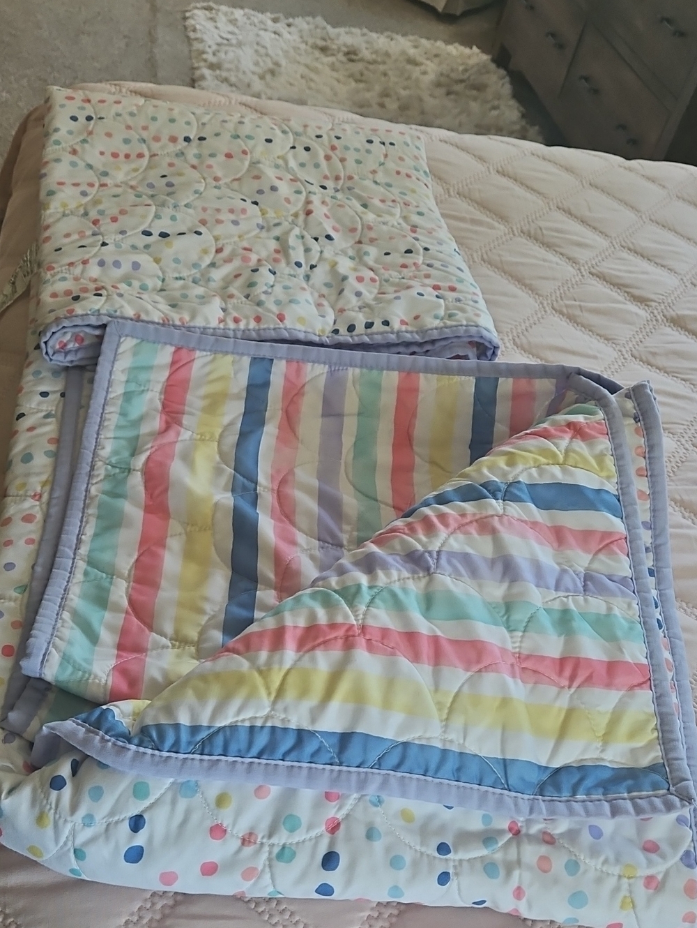 The Big One Pastel Rainbow Striped & Polka Dot Quilted Twin Comforter
